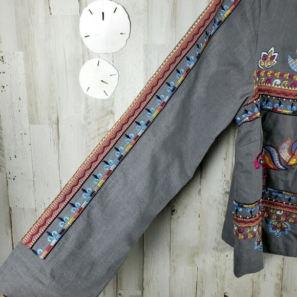 Laurie Felt Embroidered Bead Jacket Gray Size Medium - Picture 6 of 12